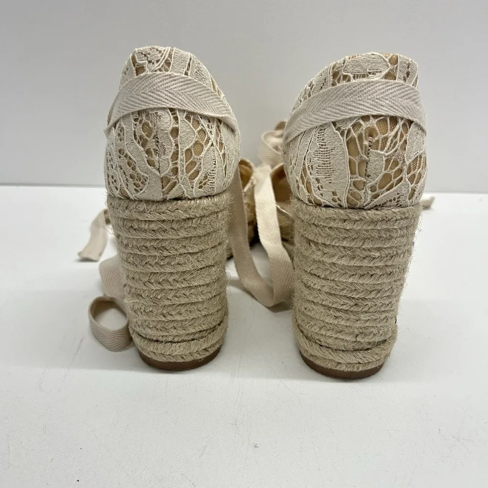 Reformation Camilla Lace Up Wedge Espadrille Cream‎ Lace Size 10.5 Boho Wedding